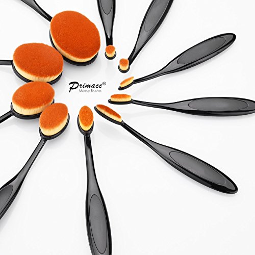Primacc Oval Makeup Brushes, 10 Pcs Professional Cosmetic Toothbrush Set with Foundation Brush for Powder Cream Concealer