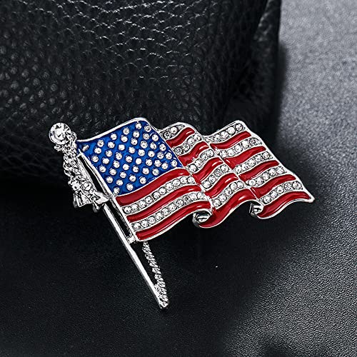 Image of USA Flag Lapel Pin Cute Rhinestone Painting Oil Enamel Brooch Crystal Flagpole Bag Clothes Fashion Jewelry American Flag Badge