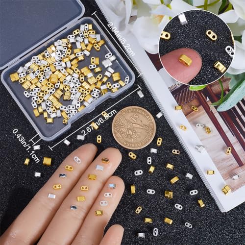 CREATCABIN 400Pcs 2 Hole Half Tila Beads 24K Gold Plated Seed Beads Bulk Silver Rectangle Metallic Flat Mini Opaque Electroplated Hematite for Craft Bracelet Necklace Earring Jewelry Making 2mm - Image 3