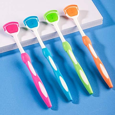 Tongue Brush, Tongue Scraper, Tongue Cleaner Helps Fight Bad Breath, 4 Tongue Scrapers, 4 Pack (Blue&Green&Orange&Red) Cover