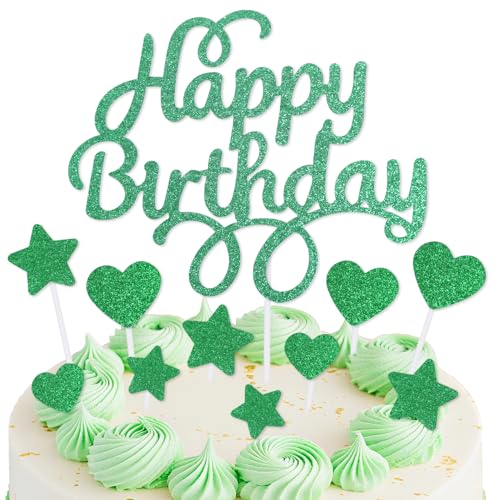 mciskin Verde cumpleaños tarta Toppers,Verde decoraciones de cumpleaños Niños y Niñas y Mujeres y Hombres,personalizados Cake Topper Cupcake topper para decoración de pastel de fiesta