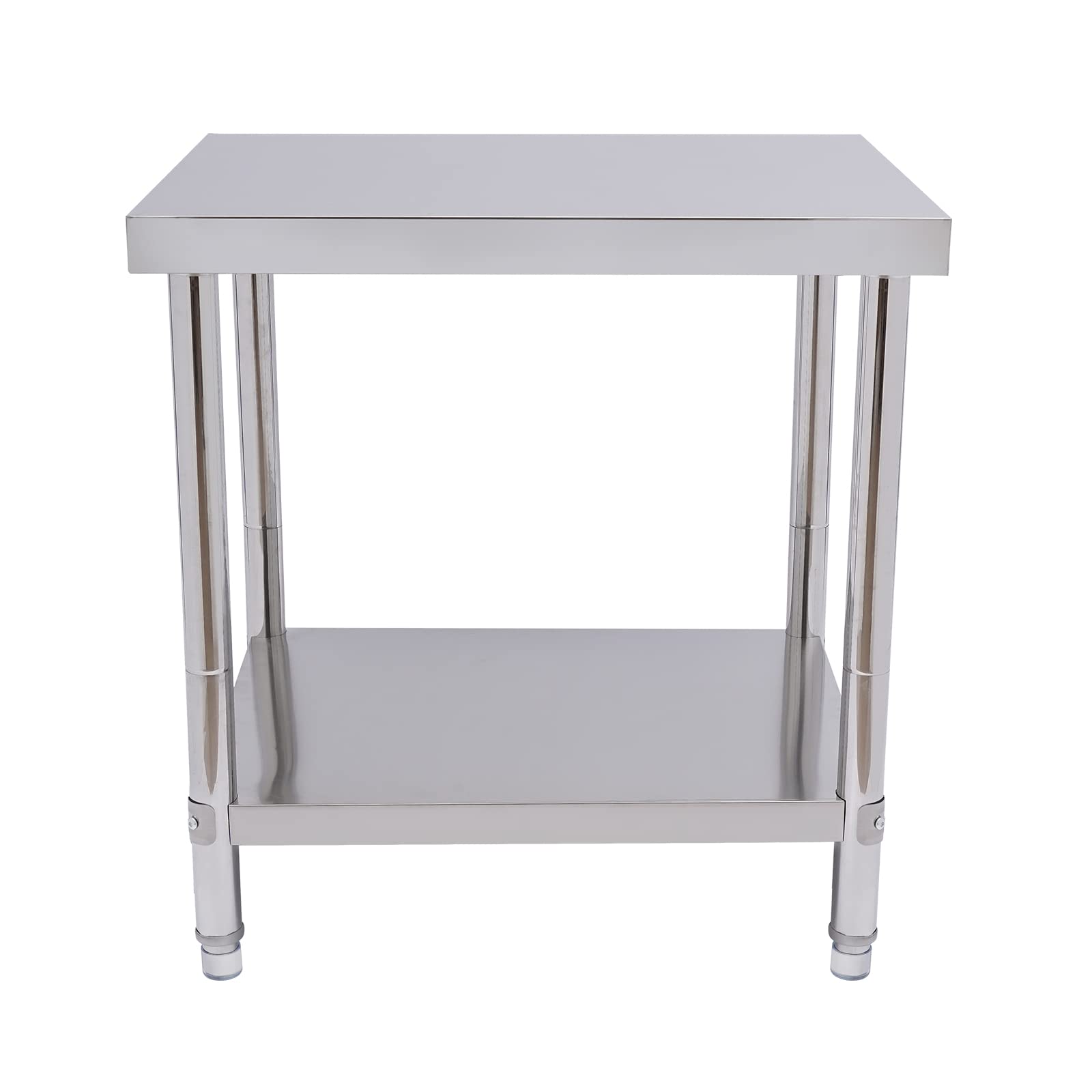 OUKANING Mesa de trabajo de 2 niveles de acero inoxidable para gastronomía de acero inoxidable, plata, capacidad de carga 300-400 kg, independiente, rectangular, estante de cocina para cocinas,