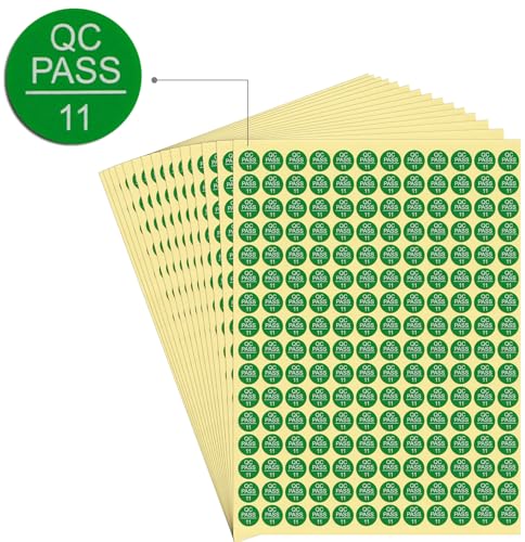 Autocollants QC Pass 11 lot de 10 feuilles pastilles rondes vertes