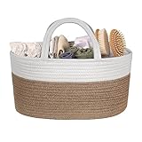 Natemia Rope Diaper Caddy Organizer│Large Portable Nursery Storage Bin and Car Travel Organizer│Tote Bag with Dividers for Diapers & Wipes with Sturdy Handles