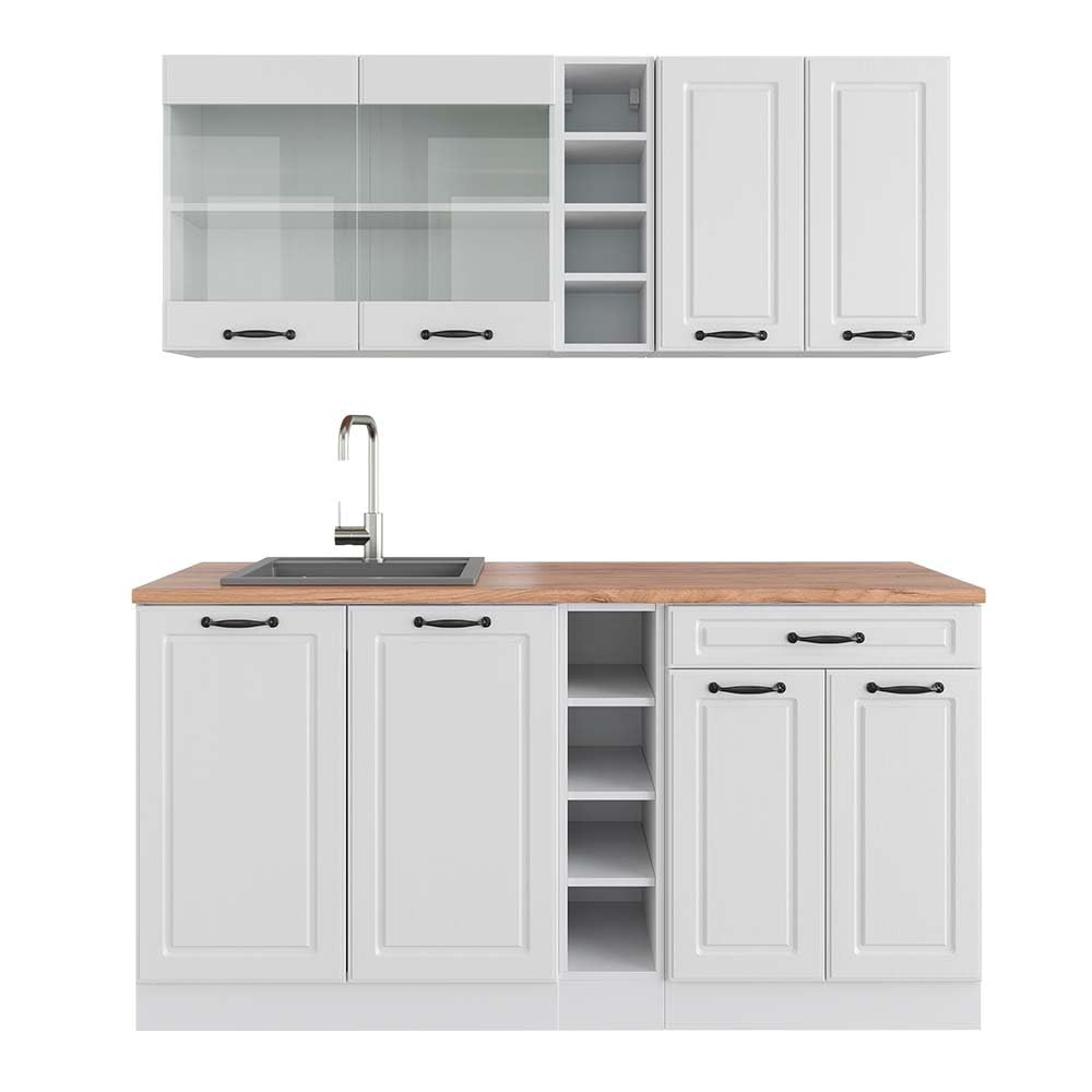 Vicco Singleküche R-Line, Weiß Landhaus/Weiß, 160 cm, AP Eiche, mit Flexibler Anordnung der Module und erweiterbar