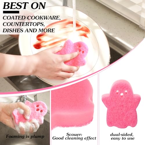 Image of Tioncy 12 Pack Ghost Sponges Bulk Dual Sided Scrubber Ghost Kitchen Sponges Dishwashing Non Scratch for Kitchen Accessories Dish Scouring Black, White, Pink