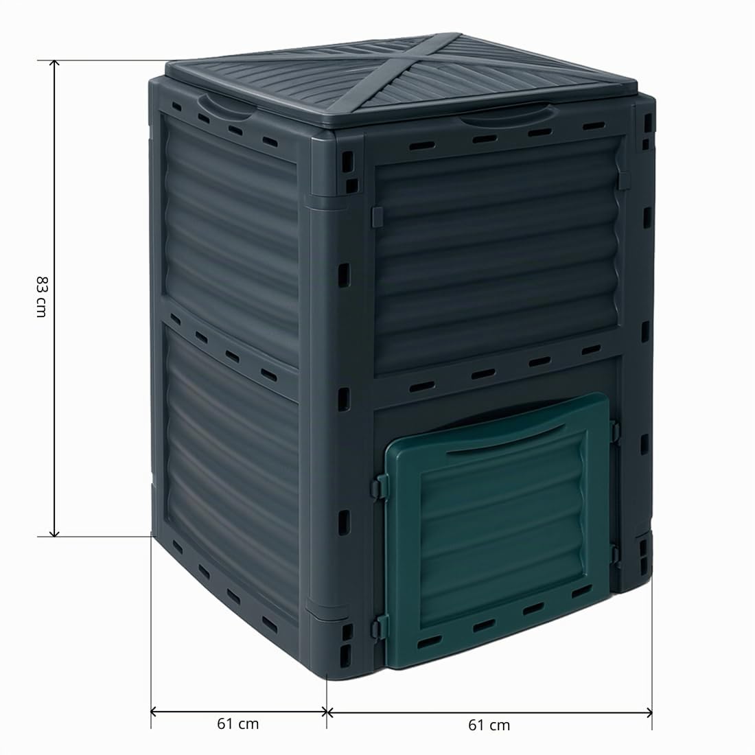 Acomoda Textil – Compostador de Jardín 300L 61×61×83 cm con Tapa Abatible y Ventilación Lateral para Reciclaje Orgánico Producción de Compost Natural en Hogares y Huertos