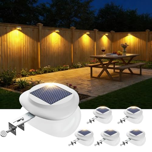 JSOT Solar Fence Lights, Bright Outdoor Deck Light, Waterproof Lighting for Patio Eaves Pathway Garden Garage Stairs Wall 2 Installations Methods - White Light, 6 Pack-White lampshade