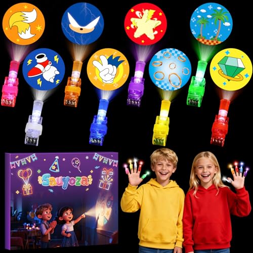 Sauyoza 36 Pcs Blue and Golden Party Favors LED Finger Lights, Glow in The Dark Birthday Party Supplies, Goodie Bag Stuffers Classroom Treasure Box Prizes for Kids
