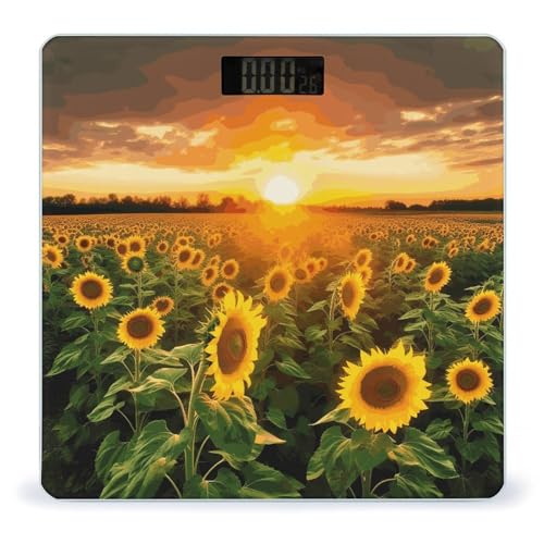 Báscula digital para baño con diseño girasol y cinta métrica miniatura 1