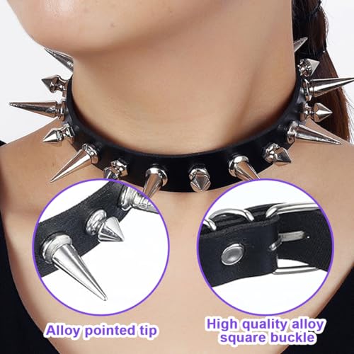 OUDQFCJ Gothic Choker Spikes Nieten Choker PU Lederhalsband Damen Punk Choker Schwarz Halsreif Simple