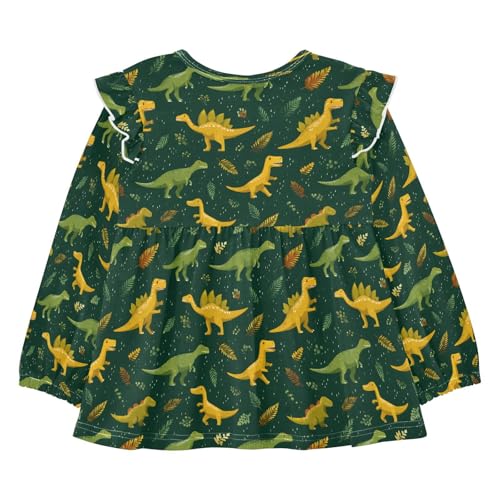 Cute Dinosaur Green A Girls Shirts Cotton Long Sleeve Ruffle Toddler Tee Tops2