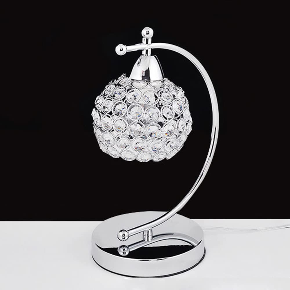 Lampada da tavolo moderna in cristallo, Lampada da comodino in argento cromato, Lampada da scrivania con interruttore on / off in linea, Luce notturna decorativa per camera da letto (Silver)