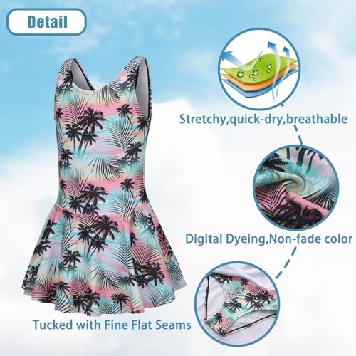 Image of Girls One Piece Swimsuits Leopard Bathing Suit for Kids Hawaiian Swimwear with Skirt Swim Dress 3-16 Years