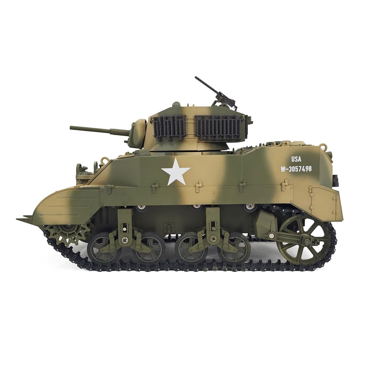 Skala 1/16 US M5A1 Stuart Light RC czołg z pilotem zdalnego sterowania 2,4 G i efektami dźwiękowymi i świetlnymi oraz teleskopowym układem wydechowym, prezent dla wojskowych miłośników RC