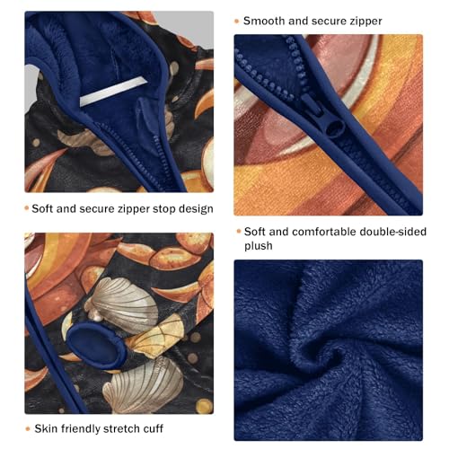 Cute Happy Crab with Sea Shells and Coral Girls Fleece Jacket Girls Fall Jacket Girls Zip Up Hoodie Girls Sherpa Jacket 2-10T3