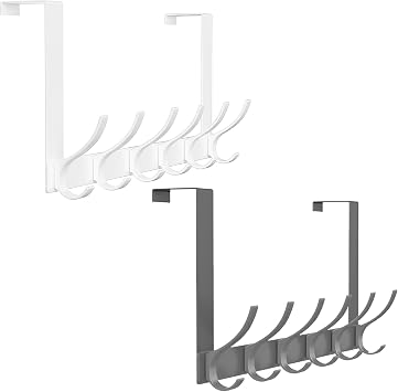 Peasulin Large White Over The Door Hanger Hooks with 12 Hooks Bundle with Grey Over The Door Hooks, Heavy Duty Easy to Install, for Bathroom, Bedroom,Kitchen,Hanging Towels, Coats