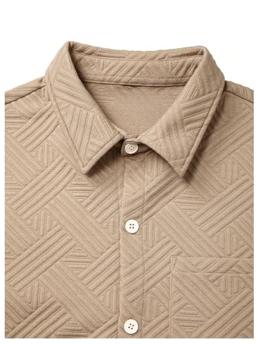 GORGLITTER Men's 2 Piece Summer Beach Outfits Waffle Knit Short Sleeve Button Down Shirt Top and Shorts Set3