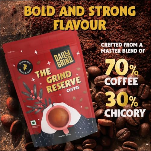 Image of Daily Grind Reserve Instant Coffee Powder 100g | 70% Coffee & 30% Chicory Blend with Strong Taste | Medium Roast | South Blend Instant Coffee for lattes, mochas, Frappes, Cold Coffees