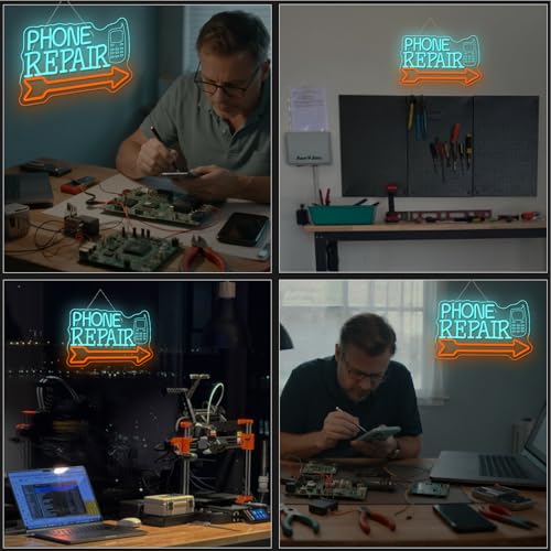 Image of Looklight Phone Repair Neon Sign Arrow Neon Lights for Wall Decor Blue Orange Led Lights for Mobile Phone Repair Shop Business Cellphone Repair Shop Decorations