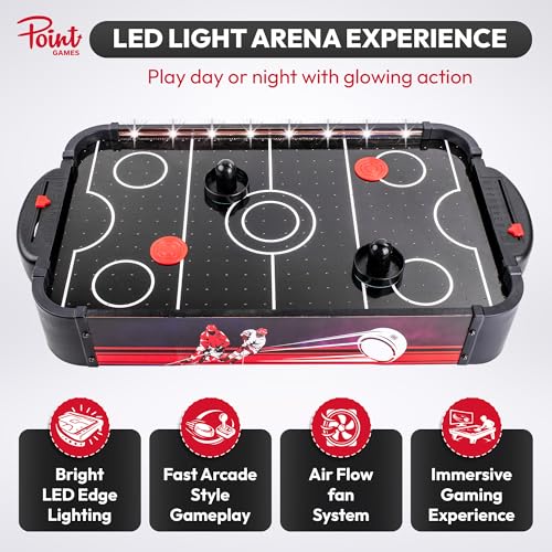 Air Hockey Game with LED Lights - Portable Tabletop Air Hockey Game for Kids & Family Fun, Top Air Hockey Table Game with 2 Pushers 2 Pucks, Compact Arcade Style Air Hockey Game Table for Home - Thumbnail 2