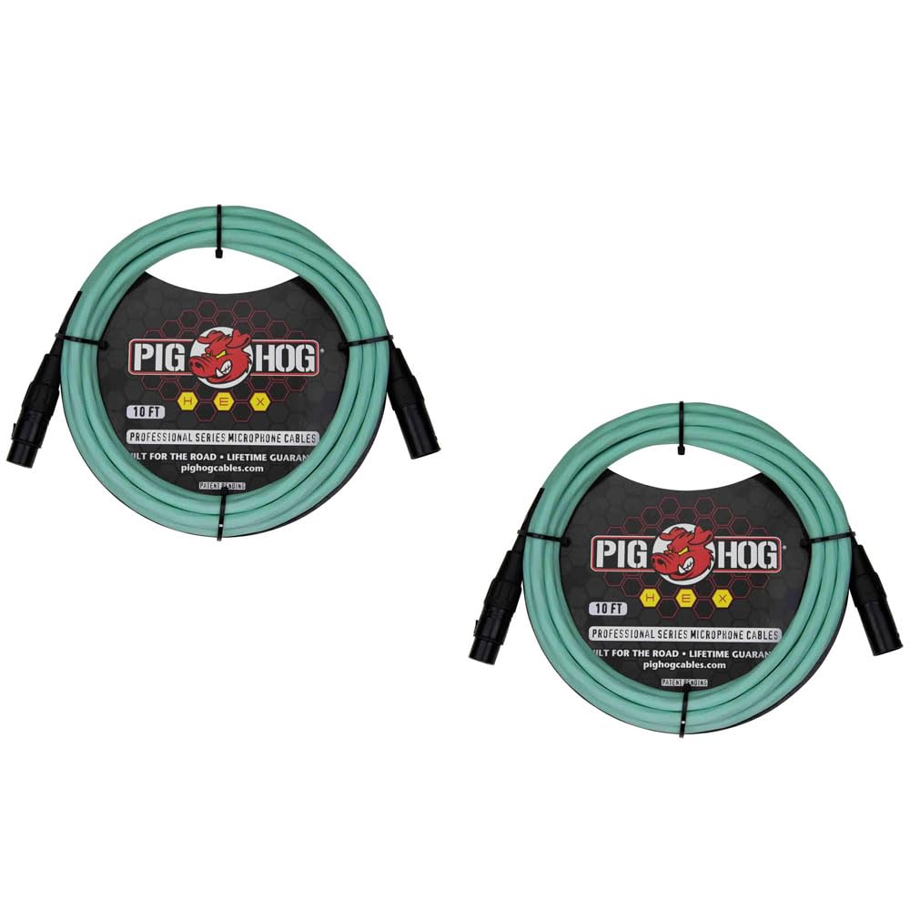 Pig HOG PHMH15DB Hex Series 15-Feet Mic Cables XLR Connector (Pair) (Seafoam Green, 10-Feet)