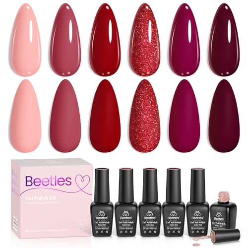 Image of Beetles Red Gel Nail Polish, 6 Colors Burgundy Nude Glitter Gel Polish