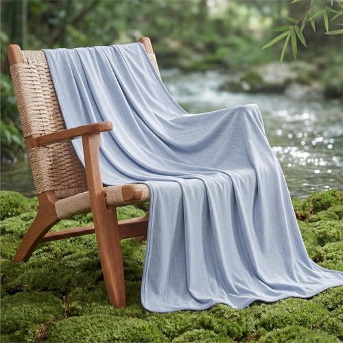 Image of Bedsure Celestial Blue Cooling Blanket Twin XL for Hot Sleepers - Summer Cold Blanket with Rayon Derived from Bamboo for Twin Size Bed, Ice Cool Cold Lightweight Arc-Chill Thin Summer Bedding, 60x90
