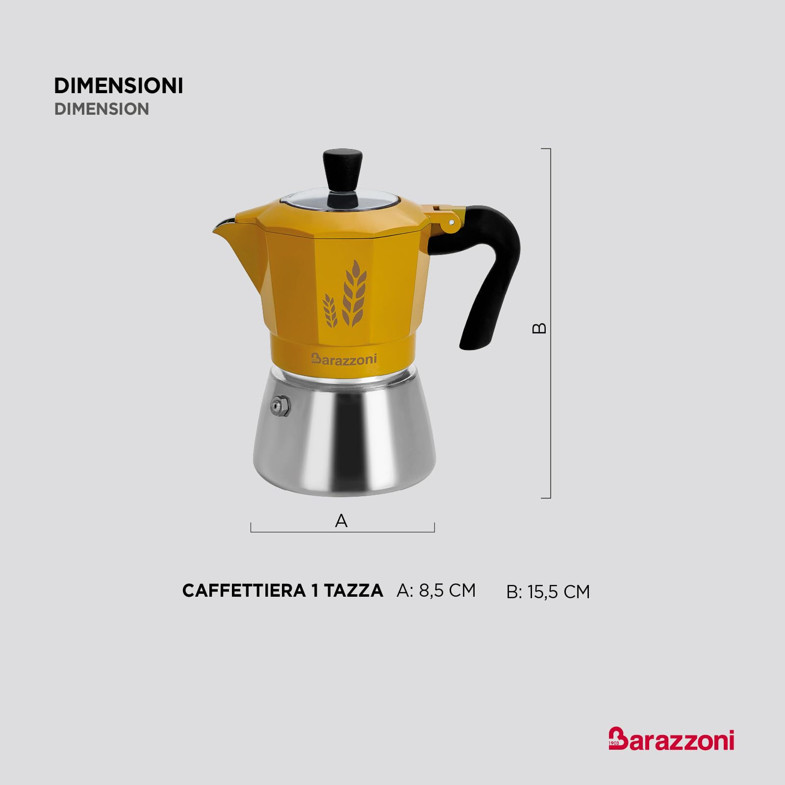 Orziera 2 Tazze, Caldaia bimetallo: acciaio esterno+ alluminio interno per un ottimo caffè d'orzo, Certificata AICAF Accademia Italiana Maestri del Caffè, Gas