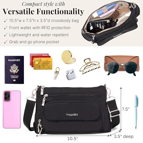 Image of Baggallini Original Everyday 11x7.5 Crossbody Bags Rfid Protected Lightweight Nylon Zippered Travel Purse