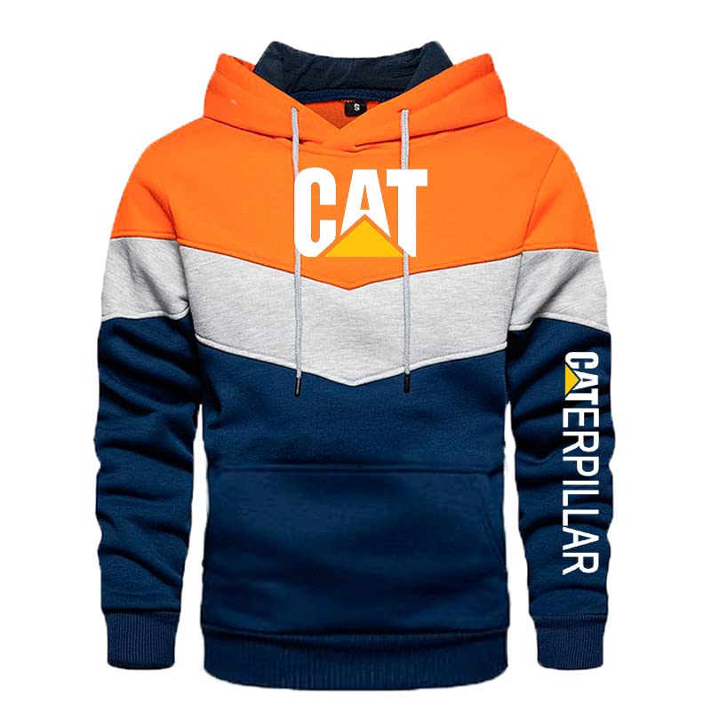 QATOBI Sweat à Capuche pour Homme Ca.ter-Pillar, Sweat à Capuche Unisexe à Manches Longues avec Imprimé Color Block-Orange||L