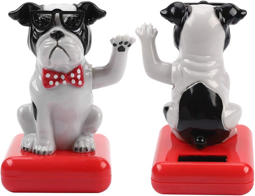 Solar Powered Swing Waving Dog Funny Car Home Table Decoration (Black White Dog)