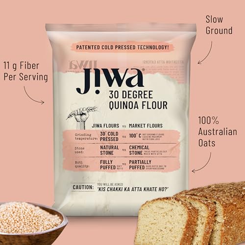 Image of JIWA healthy by nature Organic Quinoa Flour | Soft Fluffy Rotis | Protein Rich Chakki Ground Atta | Indian Origin | Certified Organic & Gluten Free | 100% Natural | 900 g (Pack of 5)
