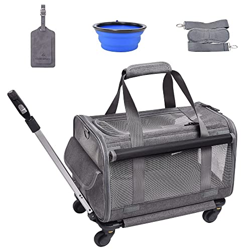 GJEASE Airline Approved Pet Carrier with Wheels for Small Pets up to 18 Pounds,Pet Rolling Carrier with Durable Handle and Flexible Wheels,Breathable Durable Mesh Panels GJEASE Airline Approved Pet Carrier with Wheels for Small Pets up to 18 Pounds,Pet Rolling Carrier with Durable Handle and Flexible Wheels,Breathable Durable Mesh Panels