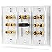 Fosmon HD8006 3-Gang 7.1 Surround Distribution Home Theater Gold Plated Copper Banana Binding Post Coupler Type Wall Plate for 7 Speakers, 1 RCA Jack for Subwoofer & 1 HDMI Port