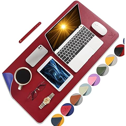 Yikda Dual-Sided Leather Mouse pad Desk mat, PU Leather Desk pad Large Mouse pad, Waterproof Desk Mat for Desktop (31"x15.7" Red/Royal Blue) Cover