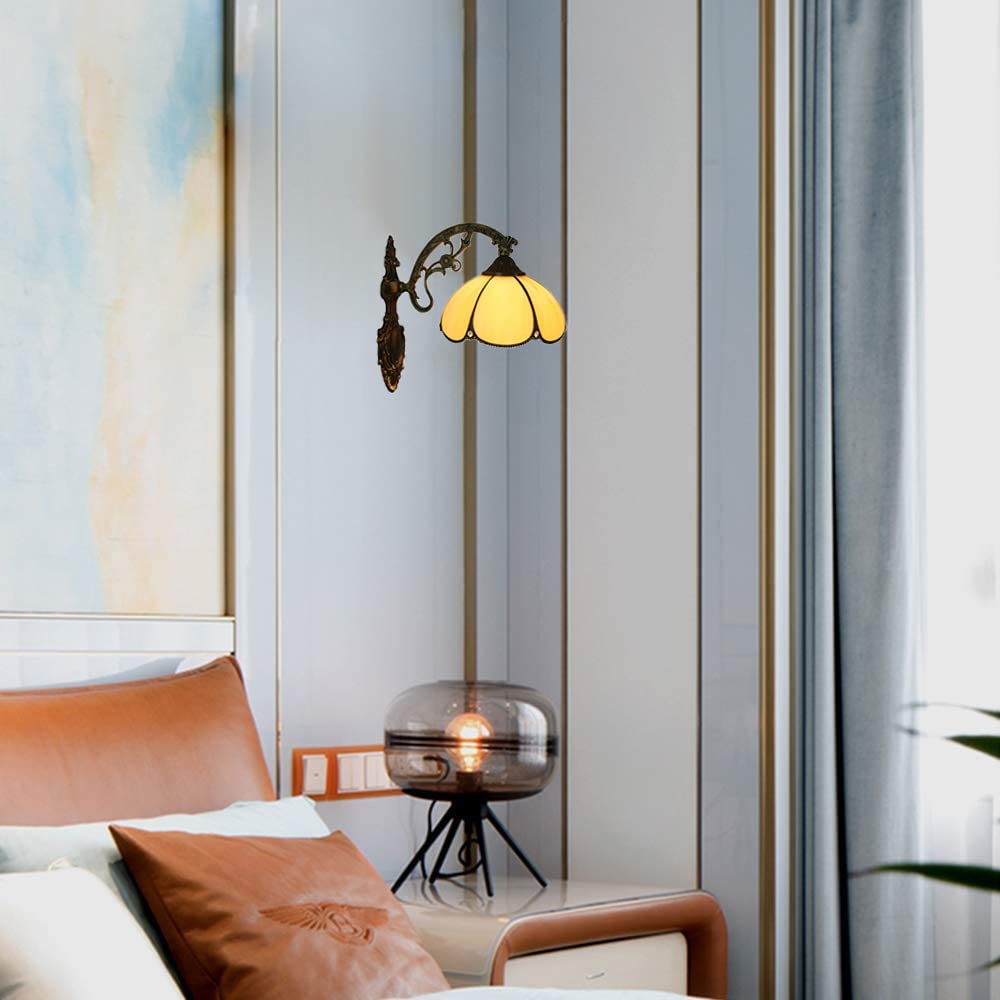 Lampada da Parete in Stile Tiffany, Larga 20,3 cm, con Vetro ambrato, Stile retrò, Decorativa, con Attacco E27, Ideale per Soggiorno, Camera da Letto e Sala da Pranzo.
