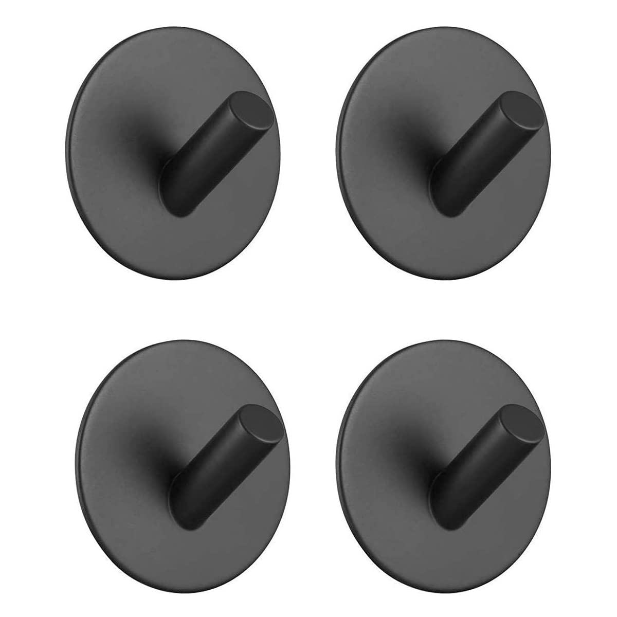 Celbon Round 4Pc Self Adhesive Bath Towel Hook Black Sticky Stainless Steel Robe Hooks Heavy Duty Door Hooks For Bathrooms,Kitchen,Lavatory Closet