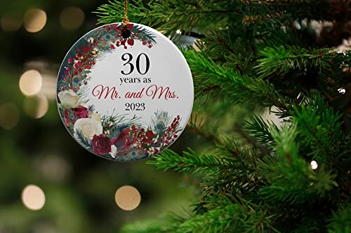 30 Years As Mr. And Mrs. Wreath Ceramic Christmas Tree Ornament Collectible Holiday Keepsake 2.875" Round Ornament In Decorative Gift Box With Bow - Perfect 30Th Wedding #TOP1