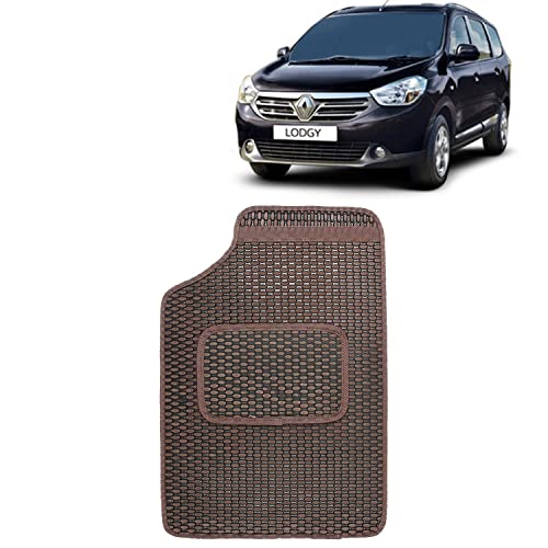 Image of Kingsway Dotted Design Car Floor Foot Mats Universal Fit for Renault Lodgy, Model Year : 2015 Onwards, Water and Dustproof, Color Brown, Set of 5 Pieces