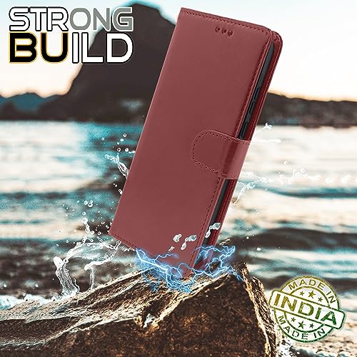 Image of Pikkme Realme 10 Pro Plus 5G Flip Cover Leather Finish | Inside TPU with Card Pockets | Wallet Stand and Shock Proof | Complete Protection Flip Case (Brown)
