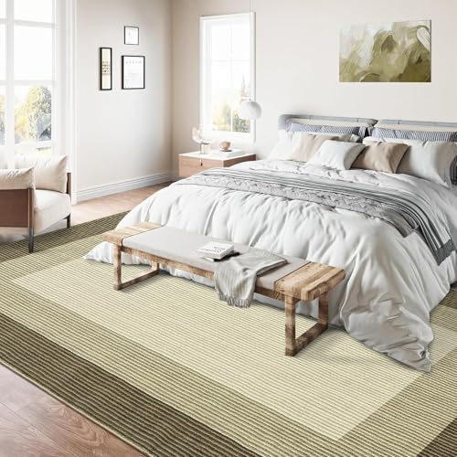 GarveeHome 5x7 Rugs for Bedroom Living Room Machine Washable Rugs Bordered Rug Modern Solid Border Rug Non-Slip Stain Resistant Rug Neutral Accent Carpet for Dining Room Table Apartment Office Brown