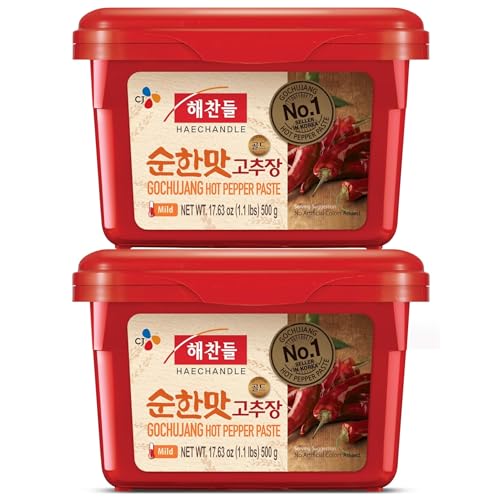 CJ Haechandle Korean Gochujang Hot Pepper Paste – 1.1 lb (Pack of 2) – Mild Spicy Red Chili Paste for Bibimbap, Rice Cakes, Wings & Marinades