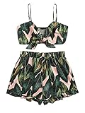 SweatyRocks Women's 2 Piece Casual Summer Sleeveless Crop Top Camisole with Shorts Green Decor Large