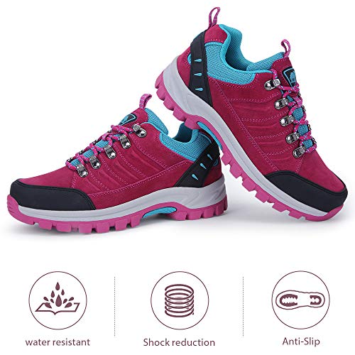 Camel Crown Womens Hiking Shoes Waterproof Non-Slip Breathable Lightweight Outdoor Trail Trekking Sneaker Red #TOP4