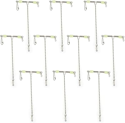 10Pcs T-Shape Swivels Snaps, Stainless Steel 3 Way Rolling Swivel Balance Cross line Fishing Swivels with Luminous Beads