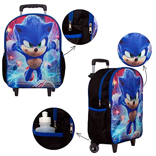 Kit Mochila com Rodinhas do Sonic 2 + Lancheira + Estojo Escolar