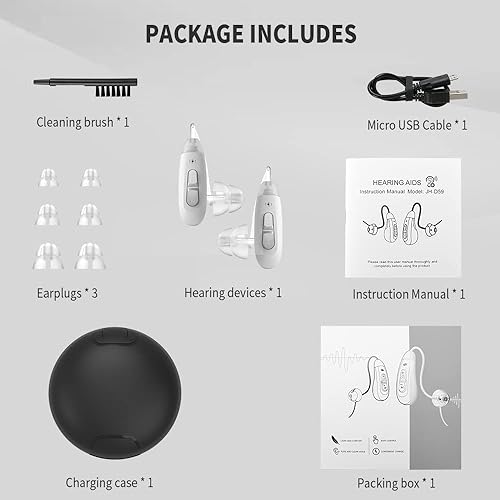 Miniatura 8 de Audífonos para personas mayores recargables con cancelación de ruido, sin silbidos, amplificadores auditivos QUEP BTE detrás de la oreja con control