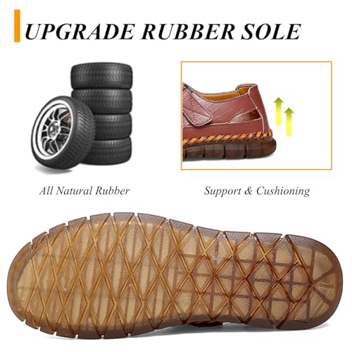 Moodeng Leather Sandals for Men Summer Sport Sandals Outdoor Causal Loafers Non-Slip Fisherman Sandal Arch Support Breathable4