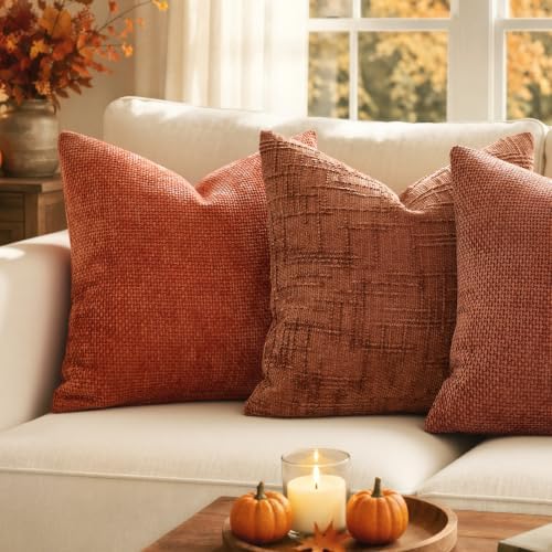 MIULEE Chenille Textured Fall Euro Throw Pillow Covers Burnt Orange 22x22 - 1